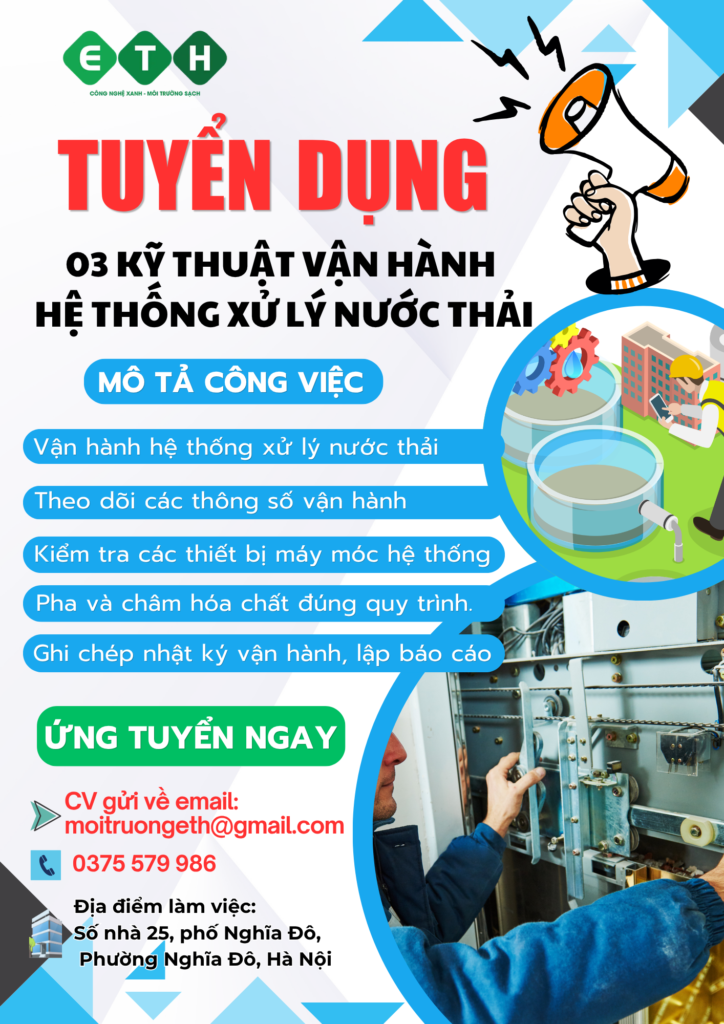 [TUYỂN DỤNG] 03 KỸ THUẬT VẬN HÀNH HỆ THỐNG XỬ LÝ NƯỚC THẢI