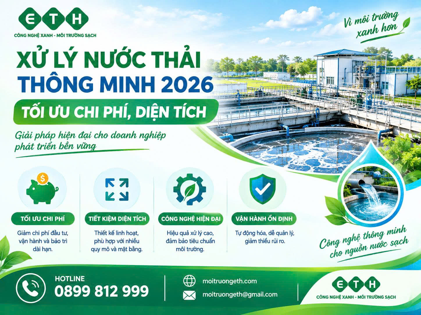 Xử Lý Nước Thải Thông Minh 2026: Tối Ưu Chi Phí, Tiết Kiệm Diện Tích, Nâng Cao Hiệu Quả Vận Hành