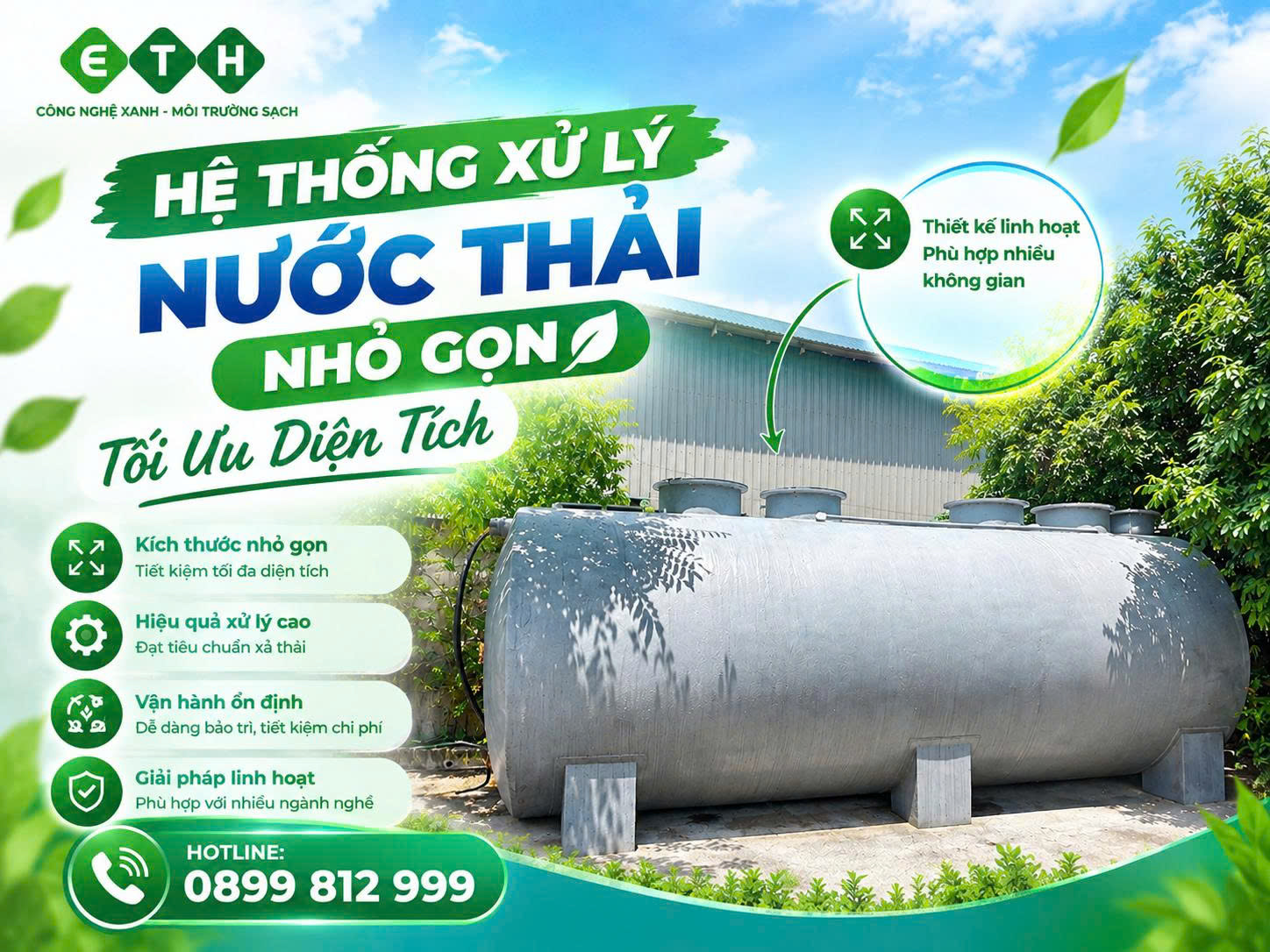 Hệ Thống Xử Lý Nước Thải ETH – Tối Ưu Diện Tích, Hiệu Quả Xử Lý, Tiết Kiệm Chi Phí 1 he thong xu ly nuoc thai nho gon